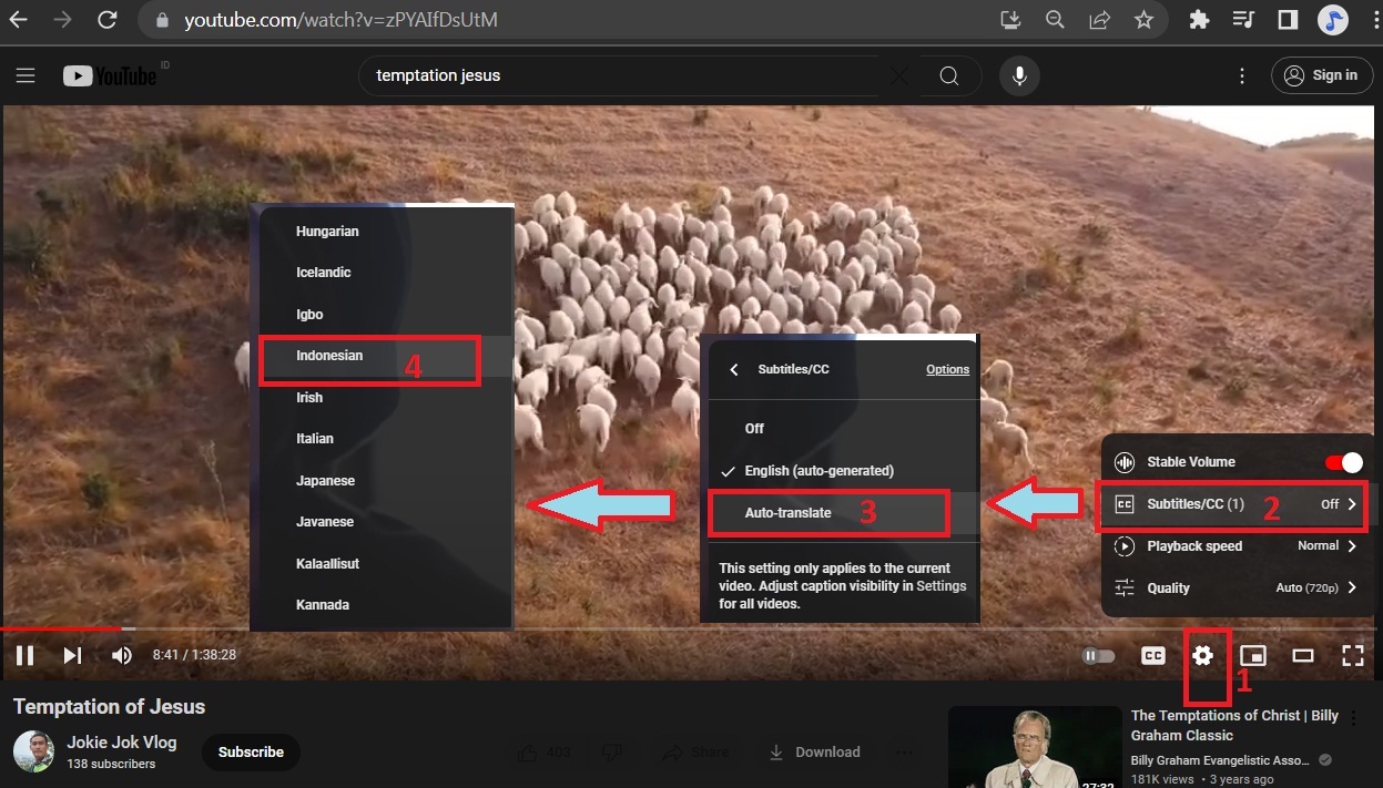 Cara setting YouTube Subtitle Bahasa indonesia